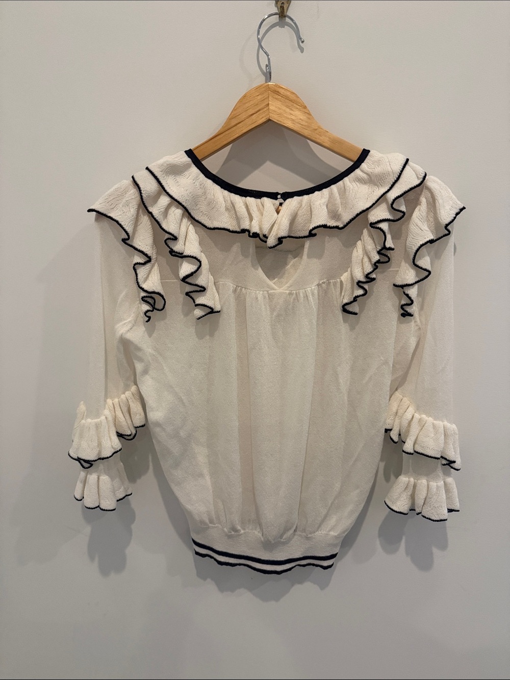 Maje White Knit Top with Black Trim - Picture 3 of 5